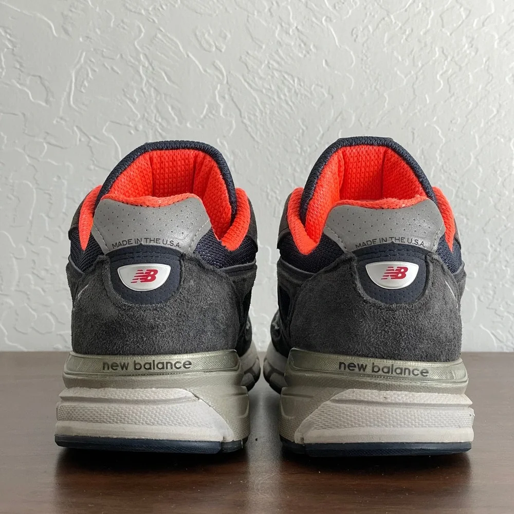 New Balance 990 v4 Womens 8.5 Navy/Orange Suede Comfort Trainers made in USA‎